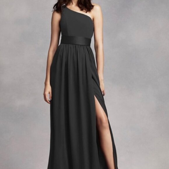 White by Vera Wang Black One-Shoulder Gown Size 8 Evening Gown - Picture 1 of 15